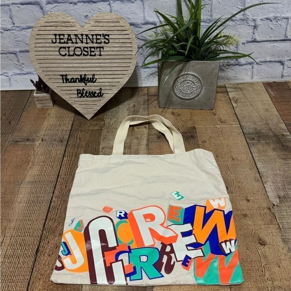 💜 J Crew Greg Lamarche Limited Edition Graffiti Canvas Summer Beach Tote Bag